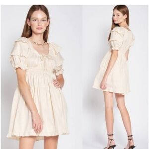 En Saison Cream Puff Sleeve Mini Dress